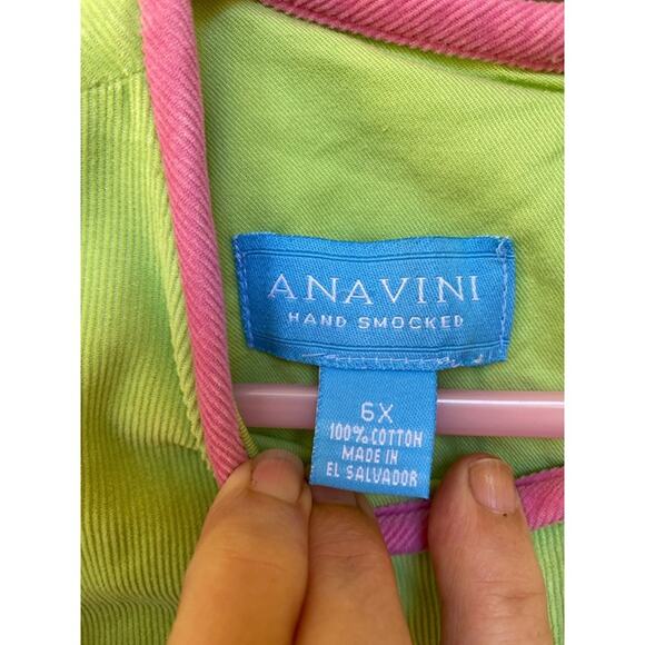 ANAVINI LT GREEN CORDUROY Christmas Trees Corduroy SMOCKED DRESS Size 6X - Picture 3 of 6